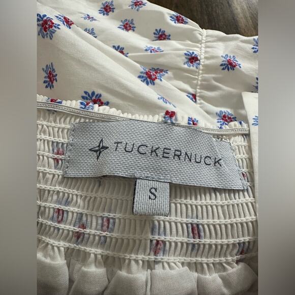 Tuckernuck Floral Midi Dress w/ Pockets, Size S, White Blue Red - Picture 6 of 9